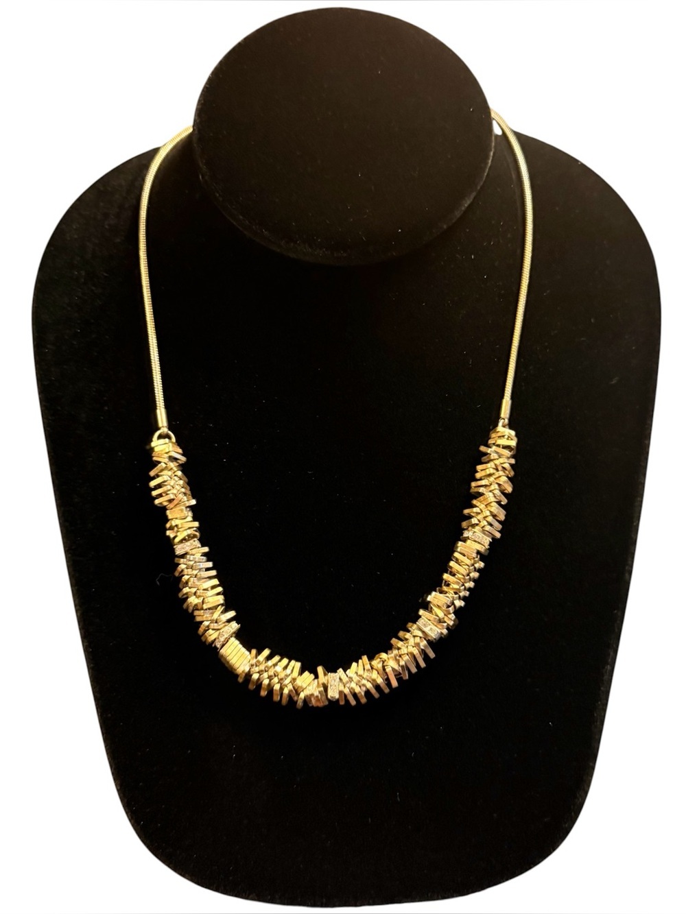 J. Crew Gold-Tone Stacked Square Metal Bead CZ Crystal Necklace